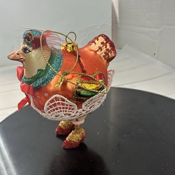 Chicken Hen Red Heels Kitschy Glass Christmas Tree Ornament 5" - Picture 3 of 16